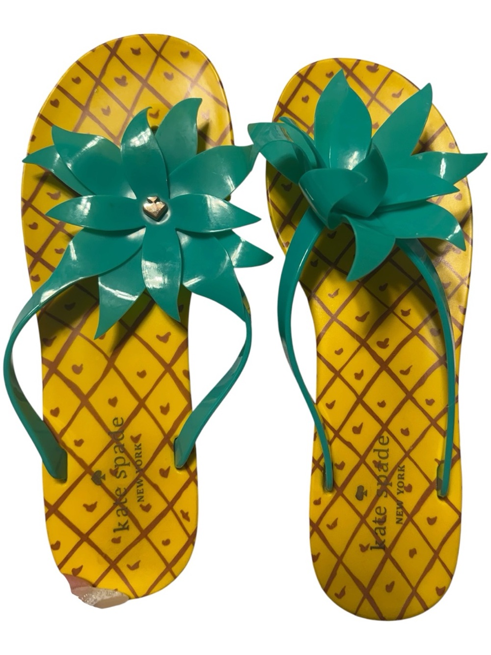kate spade Yellow Pineapple-Print Flip Flops with Teal Flower